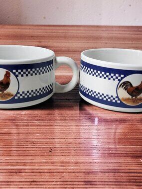 Vintaged Houston Harvest Set of 2 Ceramic Rooster or Chicken Soup Bowls